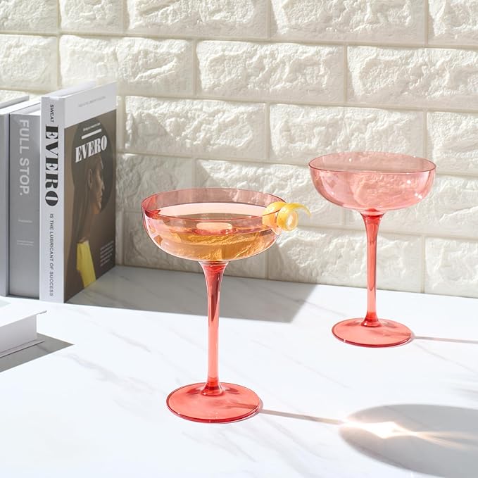 Acrylic Shatterproof Martini, Margarita, Champagne & Cocktail Unbreakable Glasses | Set of 2 | Large Plastic Coupe Glasses 15oz, Tritan Drinkware, BPA-free, Reusable, Pool, Indoor & Outdoor (Orange)