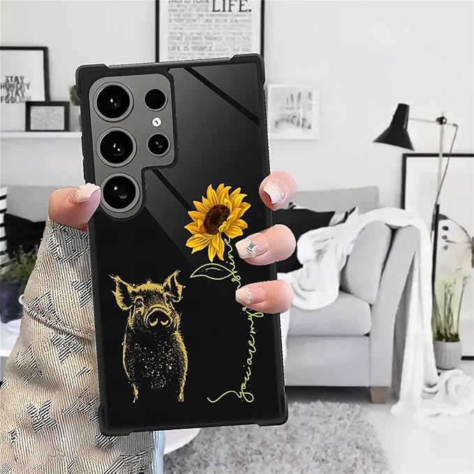 for Samsung Galaxy S24 Ultra Case, Pig Sunflower Yellow Sunshine Pattern Graphic Design Girl Boy Soft Silicone Hard Acrylic Shock Protection for Samsung Galaxy S24 Ultra