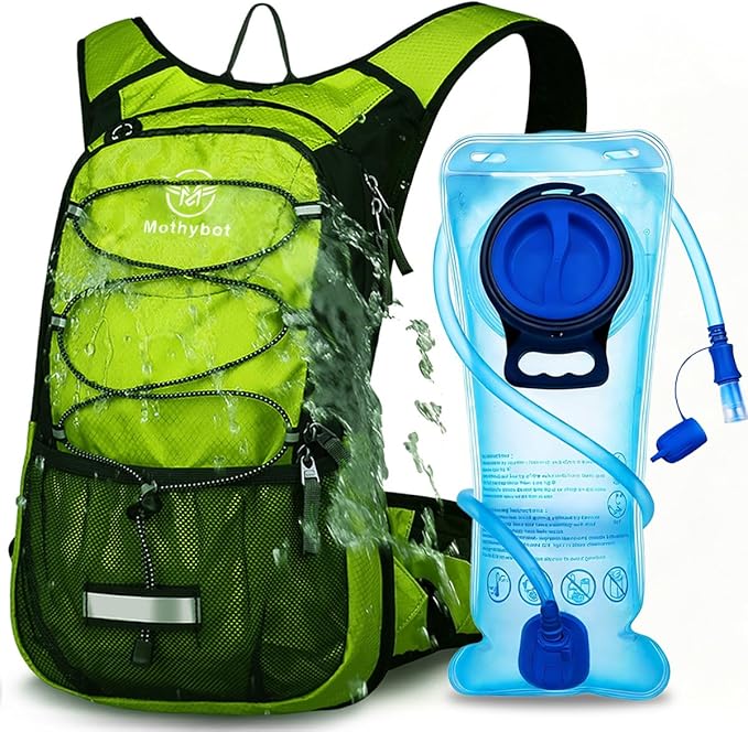 Mothybot Hydration Pack, Insulated Hydration Backpack with 2L BPA Free Water Bladder and Storage, Hiking Backpack for Men, Women, Kids for Running, Cycling, Camping - Keep Liquid Cool up to 5 Hours