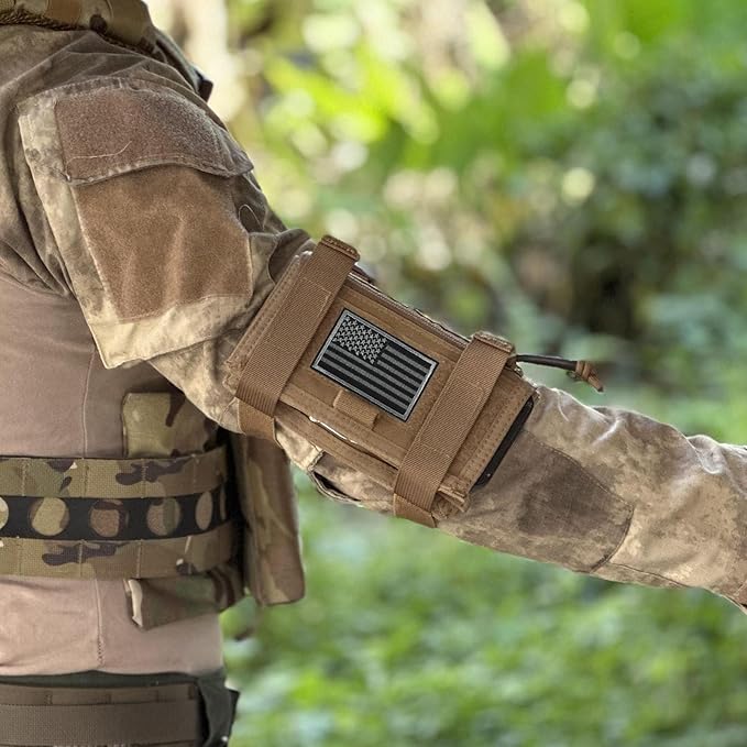 Tactical Arm Sleeve Map Pouch Case Documets Holder Wrist Case Wrist Map Holder QB Wristband Map Case Military Arm PouchTactical USA Flag Patch