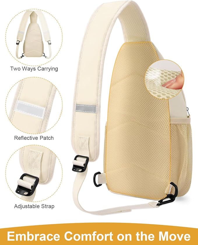 Pritent Crossbody Bags for Women Man Waterproof Sling Bag Backpack Trendy Casual Cross Body Bag with Convertible Shoulder Strap Chest Bag for Camping Hiking Travel Essentials (Ivory, Medium )