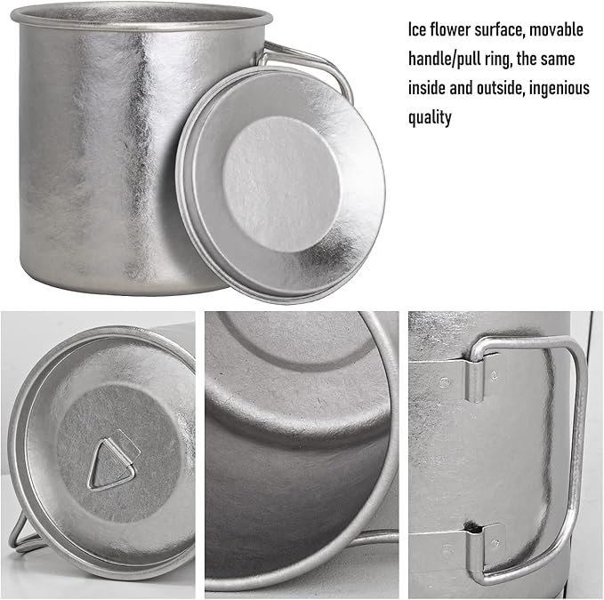 TiTo Titanium Cup Titanium Pot with Lid Ultralight Portable 450ml Foldable Handle Camping Tea Coffee Water Mug for Outdoor Backpacking Hiking Picnic Drinkware with Mesh Sack (Bright Blue)