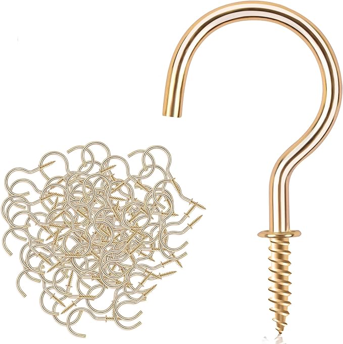 Gold Cup Screw Hooks,3/4 inch Metal Screw in Hooks 160 Pack Plant Hanger Wind Chimes Kitchen Cup Hooks Great for Hanging Indoor & Outdoor Use(Golden)