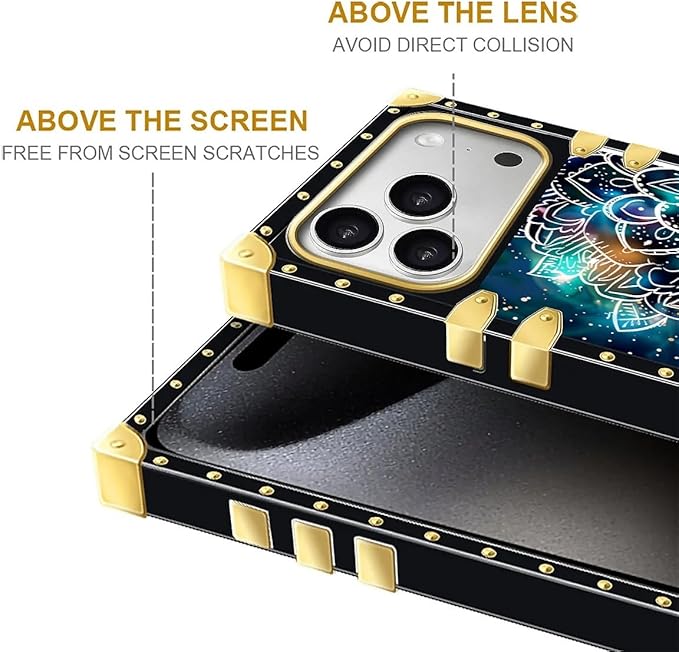 for iPhone 17 Pro Max Case Luxury Golden Decoration for Girl Women Soft TPU Shockproof Protective Hard PC Back for iPhone 17 Pro Max Crazy Pattern Starry Sky Colourful Mandala