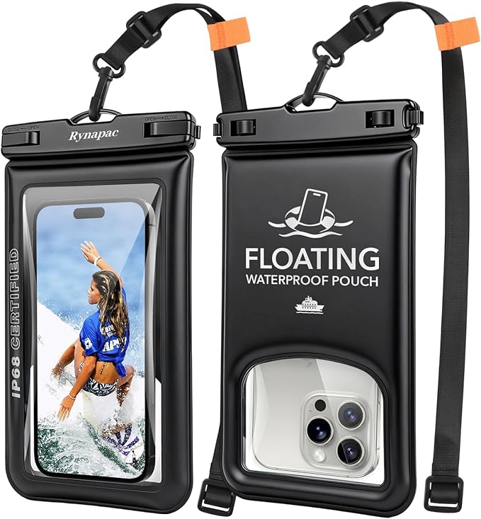 Waterproof Phone Pouch Floating 2 Pack, IP68 Waterproof Phone Case with Lanyard for iPhone 17 16 15 Pro Max, Galaxy S26 Ultra, Touch Screen, Cell Phone Dry Bag for Beach Cruise Essentials, Up to 8.5"