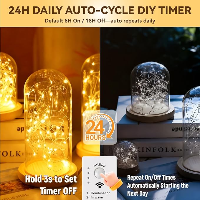 HXWEIYE Rechargeable Fairy Lights Battery Operated, DIY Timer & 8 Modes, 4 Pack 16FT 50LED Twinkle String Lights Indoor, Led mini Lights for Bedroom Wedding Dorm Christmas Tree Decor (Warm White)