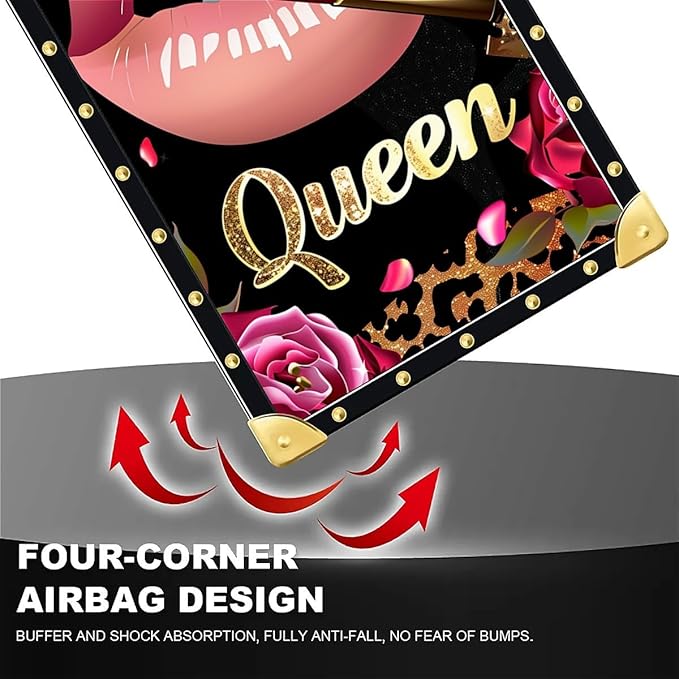 for iPhone 17 Case Luxury Golden Decoration for Girl Women Soft TPU Shockproof Protective Hard PC Back for iPhone 17 Crazy Pattern Glitter Red Rose Queen Leopard Lipstick