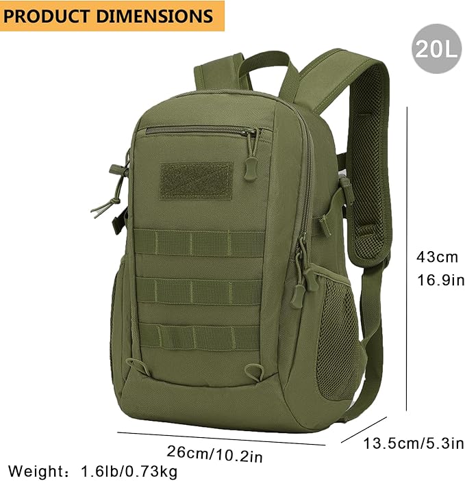 ArcEnCiel 10L/20L Mini X-Small Tactical Backpack MOLLE Daypack Gear Pack Camping Bag with Patch