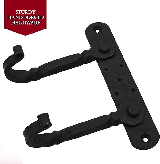 "Mystic Colonial Medieval Hand-Forged Iron Double Wall Hooks 1 Pc | (6 in ? 4 in) Rustic Twisted Wall Hanger | Vintage Black Coating Gothic Heavy-Duty Utility Hanger for Coats, Towels, Keys & Bags"