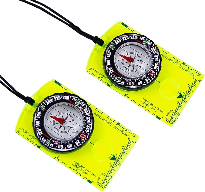 Abvsdu 2 Pieces Orienteering Compass, Superior Hiking Survival Compass for Kids, Hiking Backpacking Compass Scouts Navigation Compass Waterproof Map Reading Compass for Outdoor Camping, ‎Green