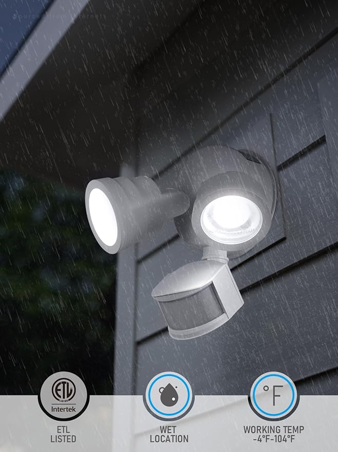 LEONLITE 25W LED Security Light Outdoor Motion Sensor, Motion Flood Lights for Outside, 30°-80° Beam Angle Adjustable, Dual-Head Security Light, Wet Location, ETL Listed, 5000K Daylight, White