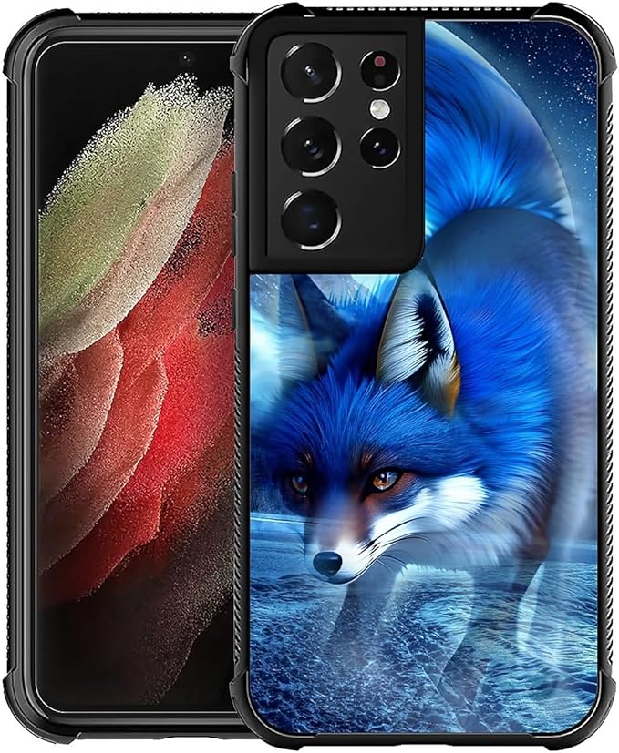 for Samsung Galaxy S21 Ultra Case, Snowy Mountain Fox Lake Pattern Graphic Design Girl Boy Soft Silicone Hard Acrylic Shock Protection for Samsung Galaxy S21 Ultra