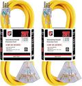 EP 2 Pack 25 Ft 12 Gauge Heavy Duty Extension Cord, 15A 125V 1875W, 3 Outlet Indoor/Outdoor Power Cord with Lighted End, 12/3 SJTW Weatherproof Yellow