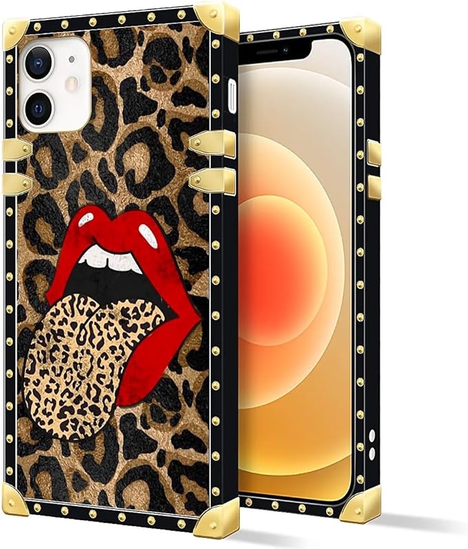 Compatible with iPhone 11 Case, Brown Leopard Print Mouth Luxury Golden Decoration for Girl Women Soft TPU Shockproof Protective Hard PC Back for iPhone 11