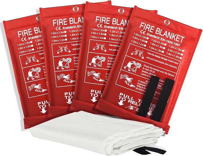 Ougist 4 Pack Emergency Fire Blanket for Home and Kitchen, 40"x40" Fire Blankets for Safety, Fiberglass Flame Suppression for Grill, RV & Camping, Peace of Mind for Your Family