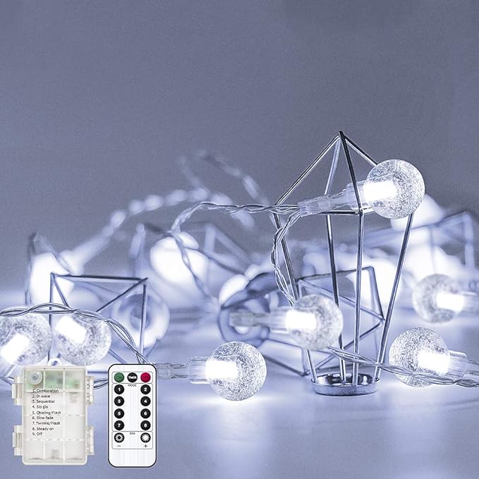 Metaku Outdoor String Lights Battery Operated 16.4ft 50LED Fairy Lights with Remote Waterproof Indoor Outdoor Hanging Globe Decorative for Patio Gazebo Bistro Garden Balcony