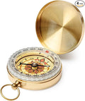 Brass Pocket Compass with Luminous Dial, Golden Vintage Pocket Watch Style Compass, Sports Waterproof Navigation Maganetic Compass with Key Ring for Outdoors Camping Hiking Survival