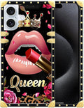 Compatible with iPhone 16 Plus Case, Glitter Red Rose Queen Leopard Lipstick Luxury Golden Decoration for Girl Women Soft TPU Shockproof Protective Hard PC Back