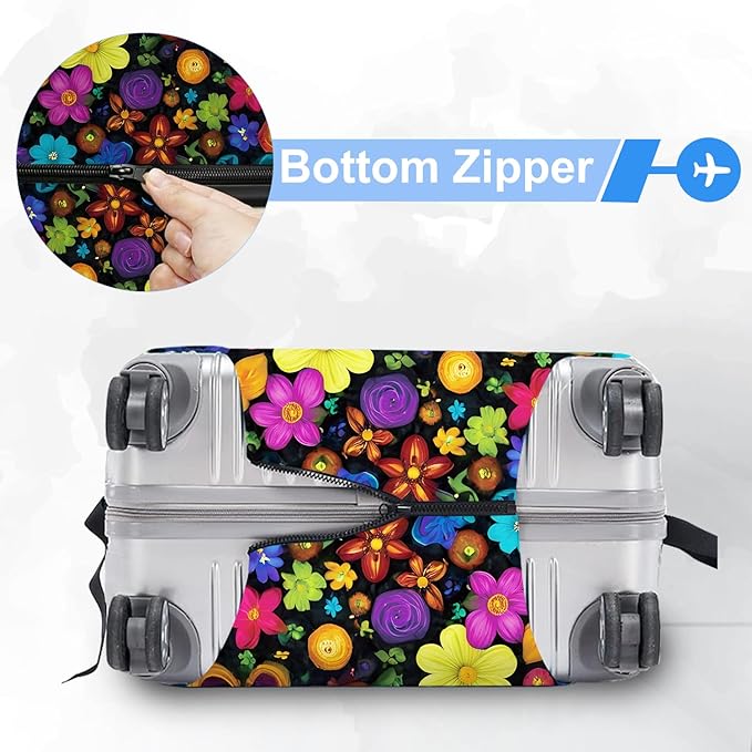 ANNA QUEEN Peace Flowers Travel Luggage Cover -Spring Stretchable Airplane Suitcase Protector Sleeve,Universal Washable Fit for 28-30 Inch Checked Baggage,Water Resistant Durable Luggage Protector