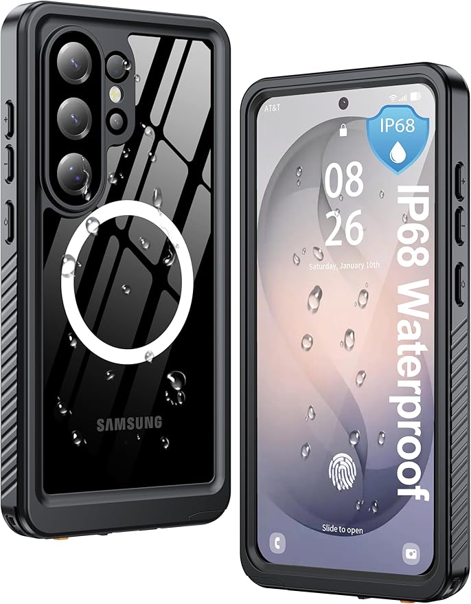 ANTSHARE IP68 Waterproof Case for Samsung Galaxy S26 Ultra [2026] - MagSafe Compatible, Built-in Screen/Lens Protector - Shockproof Full Body Protection for Swimming/Outdoor, Black/Clear