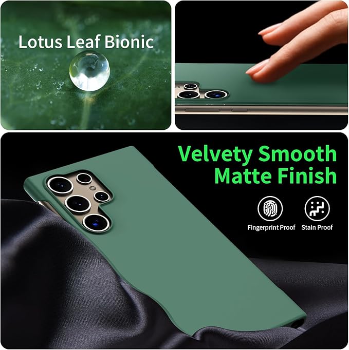 GRECAZO Slim Borderless for Samsung Galaxy S25 Ultra Phone Case 6.9"(2025) Ultra-Thin Lightweight Frameless Matte Hard PC Cover Case with Pull Ring Minimalist Non Slip Rope-Dark Green