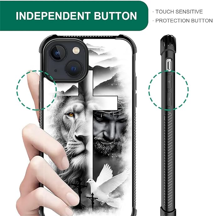 for iPhone 15 Case, Lion Cross Jesus Christ Dove Pattern Graphic Design Girl Boy Soft Silicone Hard Acrylic Shock Protection for iPhone 15