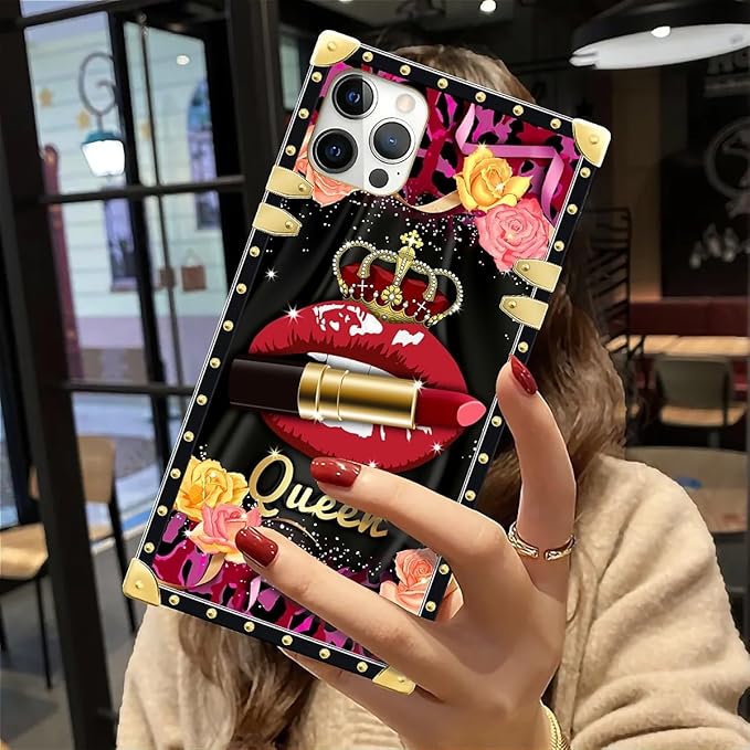 Compatible with iPhone 12 12 Pro Case, Queen Lip Crown Leopard Print Luxury Golden Decoration for Girl Women Soft TPU Shockproof Protective Hard PC Back for iPhone 12 12 Pro