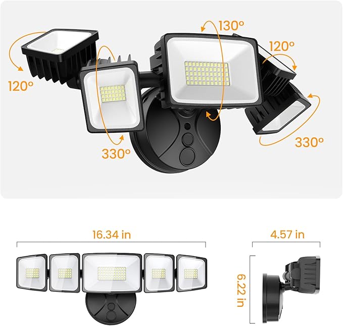 Onforu 150W LED Flood Lights Outdoor, 15000LM Brightness Security Light Switch Controlled, 6500K Outside Floodlight with 5 Adjustable Heads, Waterproof Exterior Light for Yard Garage Patio