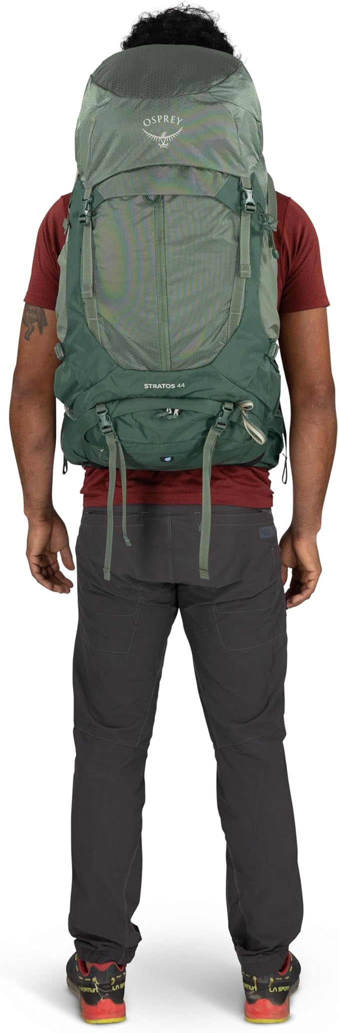 Osprey Stratos 44L Men's Hiking Backpack - Lightweight Backpacking Pack with Waterproof Raincover - Camping Bag, Pine Leaf