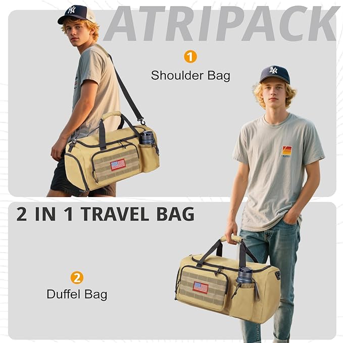 Tactical Gym Bag for Men, 40L Large Capacity Duffle Bags with Shoes Compartment, Sports Bag with wet compartment, Multi-functional Weekend Bags Suitable for Travel, Camping,hiking