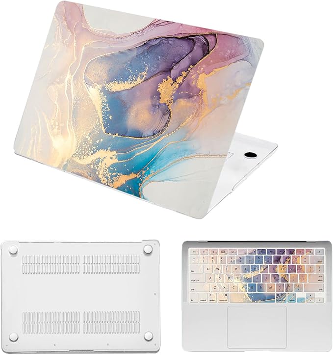 Printed Case for MacBook Air M1 13 inch 2020 2019 2018 Release (Model A2337 A2179 A1932),Aesthetic Hard Shell Case Cover & Keyboard Cover for Laptop Air 13.3",Pink Marble