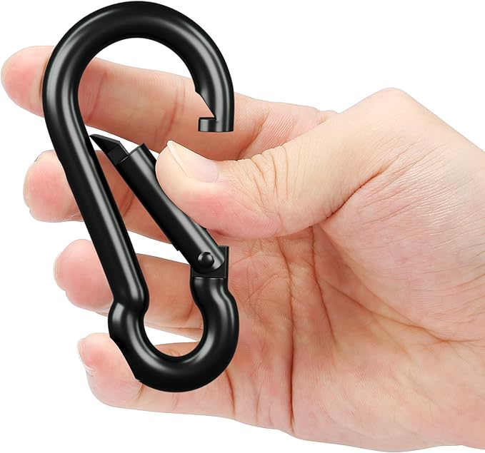 sprookber Carabiner Clips Spring Snap Hook, Iron Heavy Duty Caribeaners for Key, Keychain Hooks for Hammocks, Backpacks, Outdoor Gear, Set of 6 (Black)
