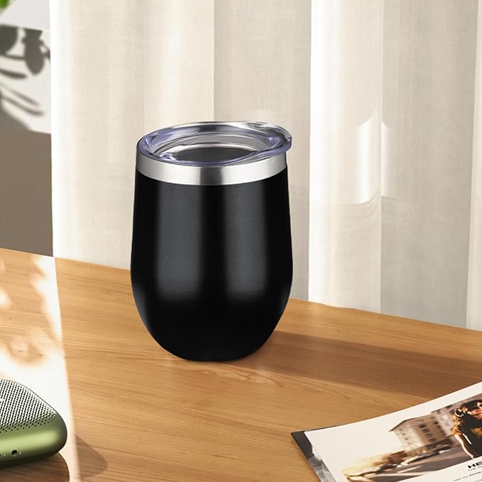 12oz Stemless Wine Tumbler with Lid Double Wall Insulated Wine Cup Stainless Steel Glasses Tumbler with Straw Insulated cocktail Tumbler Coffee Mug for Hot and Cold Beverages (Multicolor-7,4Pack)