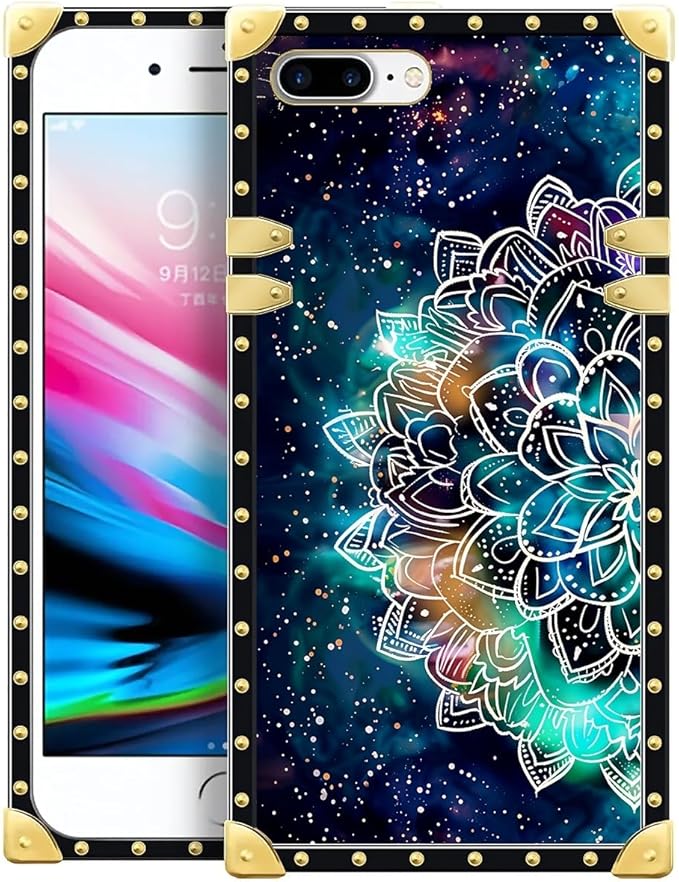 Compatible with iPhone 8 Plus 7 Plus Case, Starry Sky Colourful Mandala Luxury Golden Decoration for Girl Women Soft TPU Shockproof Protective Hard PC Back for iPhone 8 Plus 7 Plus