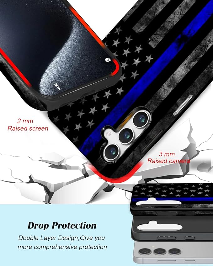 Compatible for Samsung Galaxy S26 Ultra 5G Case, Dual Layer Heavy Duty 2 in 1 Shockproof Protective Phone Case,Blue Line American Police Flag