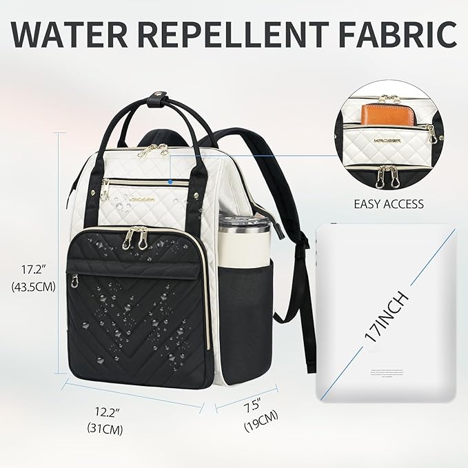 KROSER Laptop Backpack 17" Stylish Backpack Water Repellent College Casual Daypack Travel Business Work Bag for Men/Women-Beige/Black