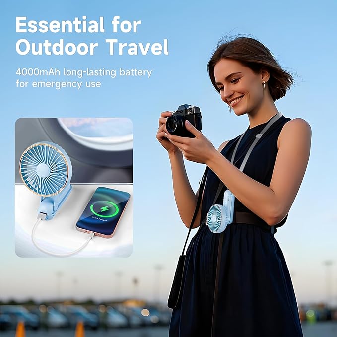 Portable Handheld Fan, [Up to 15 Working Hours],180° Foldable Personal Fan, USB Rechargeable Mini Hand Fans for Travel/Summer/Outdoor/Office, 5 Speeds Adjustable, LED Display,Blue