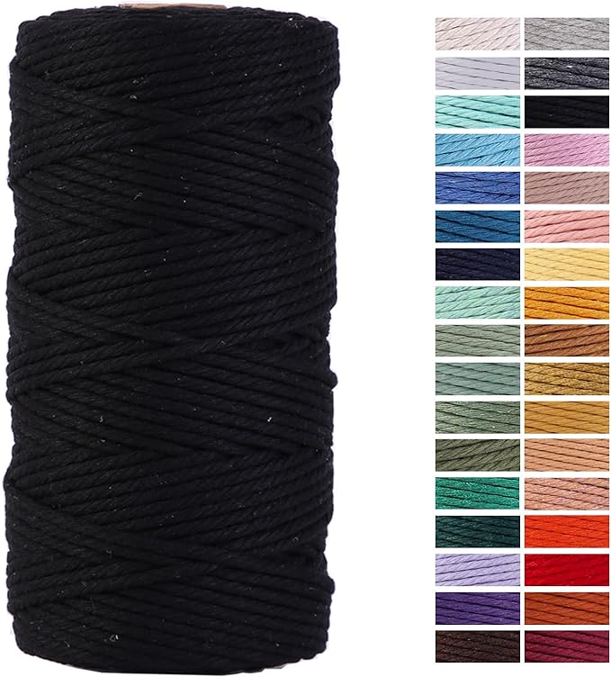 Black Macrame Cord 3mm x 109Yards,Colored Cotton Rope Craft Cord Colorful Cotton Cord Twine for Wall Hanging Plant Hangers Crafts Knitting Decorative Projects