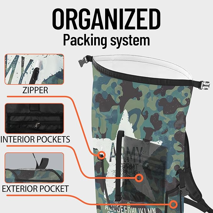 Waterproof Dry Bag Heavy Duty Marine Dry Bags for Kayaking Hiking Camouflage Green Backpack Roll-Top Closure Bag - Backpack Waterproof Phone Case 35L/55L/85L