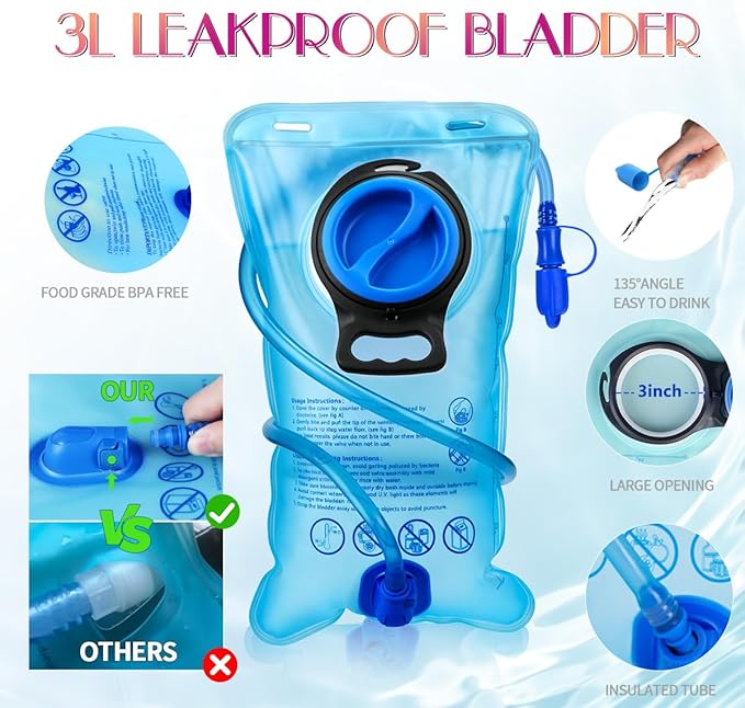 Hydration Pack, Water Backpack with 3L Hydration Bladder Lightweight Insulation, Festival Essential, Rave Hydration Backpack, Hydropack Backpack for Rave, Hiking, Biking, Festival Gear
