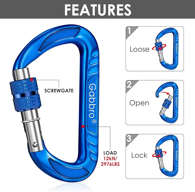 Gabbro Carabiner Clips Heavy Duty 12kN (2697 lbs), Wiregate Aluminum Lightweight Caribeener for Hammock, Hiking, Camping, Water Bottle, Dog Leash Harness, Keychains