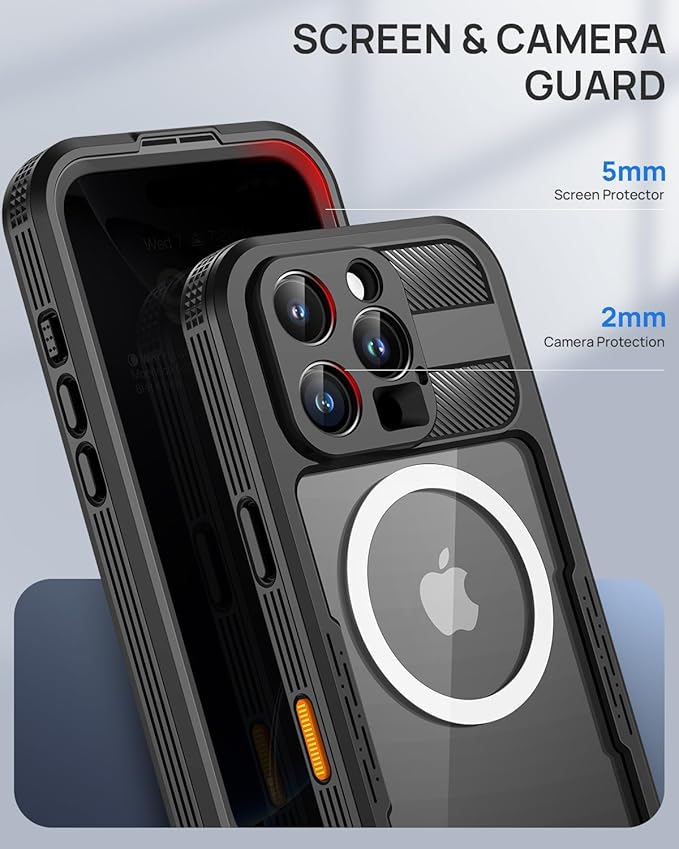Lanhiem Magnetic for iPhone 16 Pro Case, Built-in Privacy Screen Protector, IP68 Waterproof Dustproof Case, Compatible with MagSafe, Anti-Spy Full Body Phone Case for iPhone 16 Pro 6.3", Black