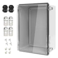 LeMotech Electrical Box, IP67 Waterproof Hinged Clear Cover Stainless Steel Latch Junction Box, ABS Plastic Electrical Enclosure with Mounting Plate,Wall Brackets, Cable Glands,15.7"x11.8"x7.0",Grey