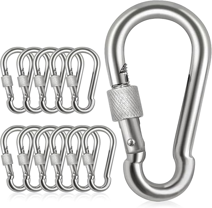 Locking Carabiner Clips, Stainless Steel Spring Snap Hook Locking Carabiner Heavy Duty - 304 Premium Stainless Steel Thumb Screw Carabiner Clip