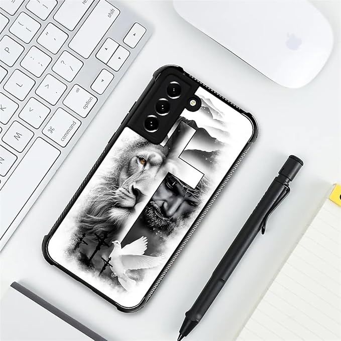 for Samsung Galaxy S22 Case, Lion Cross Jesus Christ Dove Pattern Graphic Design Girl Boy Soft Silicone Hard Acrylic Shock Protection for Samsung Galaxy S22
