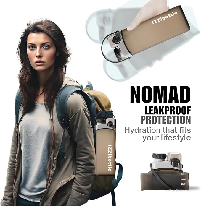 Collapsible Lightweight Silicone Water Bottle (600ml, Brown) | BPA Free, Eco-Friendly, Medical Grade | Leakproof Bottle for Sports, Travel, Hiking, Gym, Outdoor Adventures and Daily Use