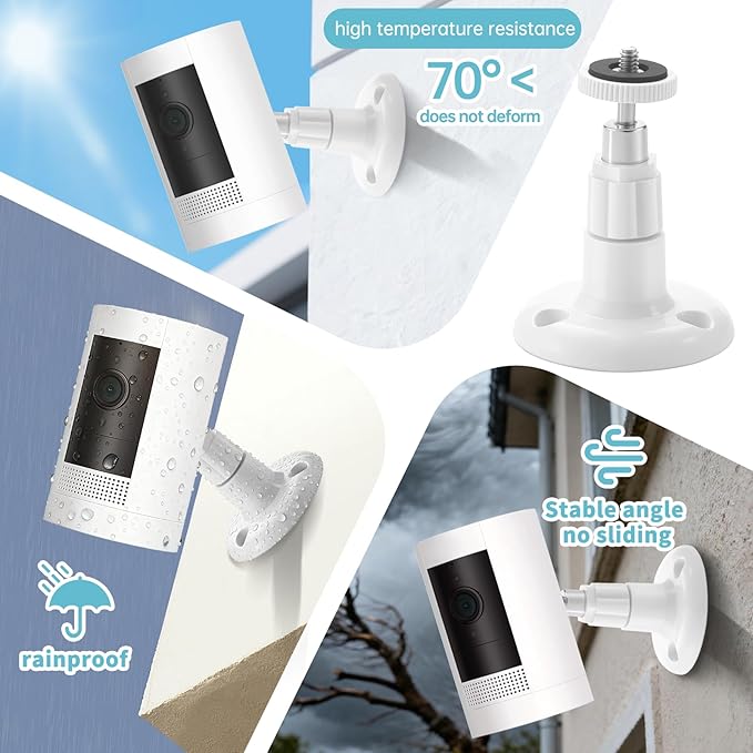 2 Pack Ring Camera Mount Bracket for Ring Stick Up Cam, Ring Outdoor Cam Plus , Ring Indoor Cam | 360° Adjustable Wall Mount or Celling Mount , No Drill , Weatherproof (White)
