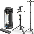 CAVN Rechargeable Camping Lights with Remote & Detachable Tripod Max Height 6.0 ft, Portable Work Light with 3 LED Lamp Heads, Camping Essentials Gear Emergency Flashlight with Hook, Black