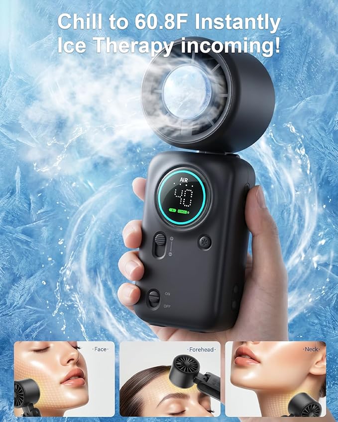 Portable Handheld Fan, Ice Cooling Turbo Fan, 20000 RPM Handheld Personal Fan, Rechargeable 20H, Stepless Speed + LED Display – Mini Pocket Fan Travel Gift for Outdoor / Office / Home Watching Game