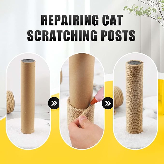 Natural Jute Twine, 8MM x 100FT Jute Rope Roll, Heavy Duty Thick Twine for Cat Scratching Post, Bundling, Gardening and DIY Crafts